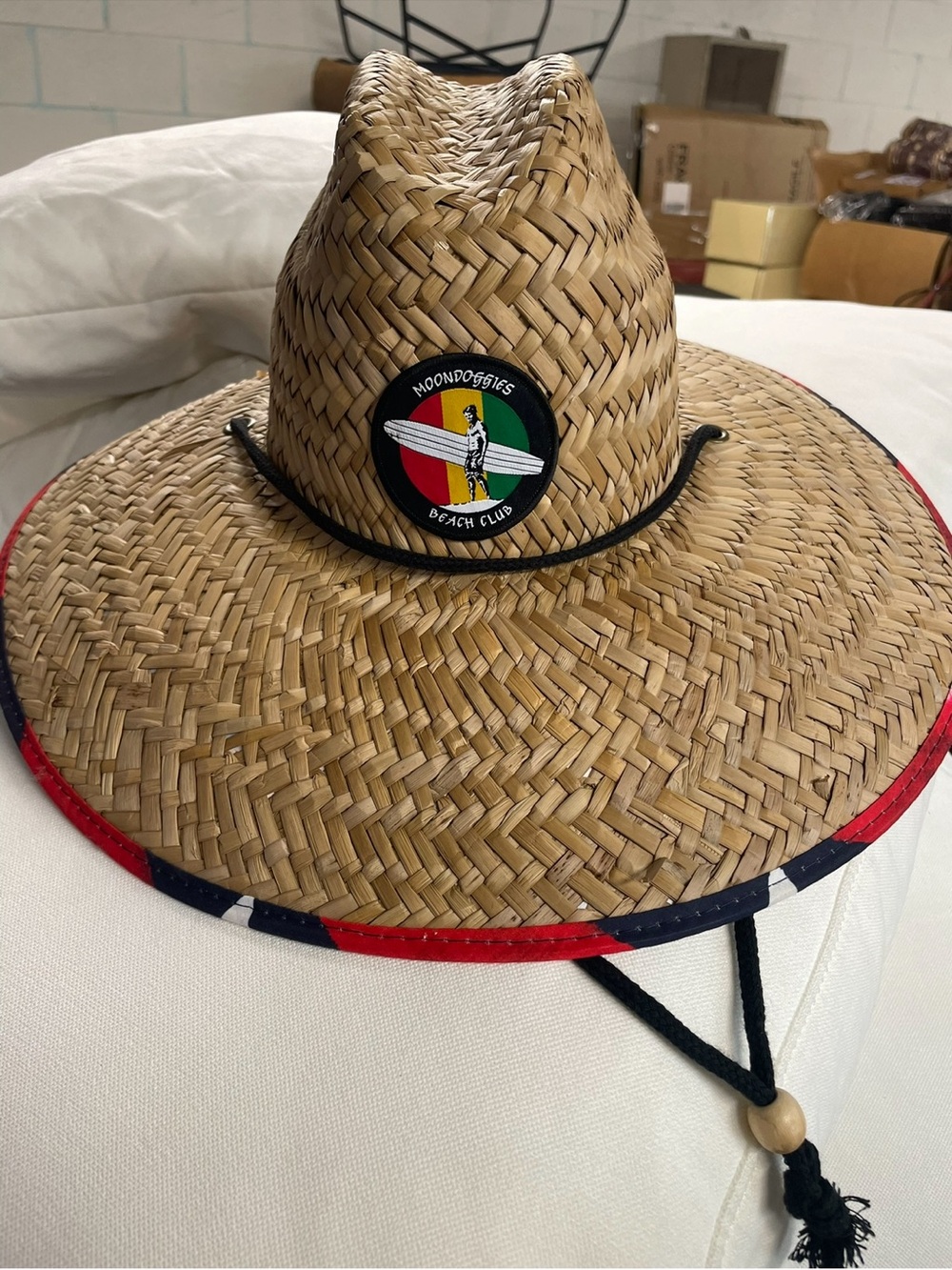 Beach Club Straw Sun Hat - Natural with Red & Navy Trim